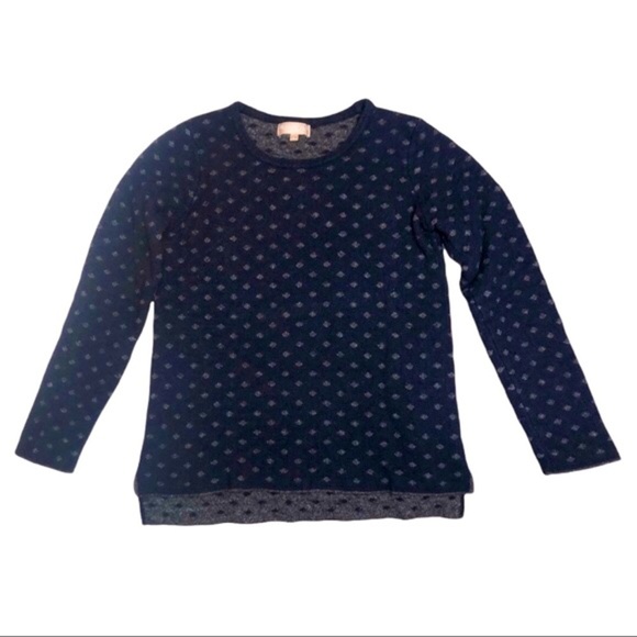 Cashmere Wool Navy & Grey Polka Dot Cozy Knit Sweater Size S - Picture 1 of 4